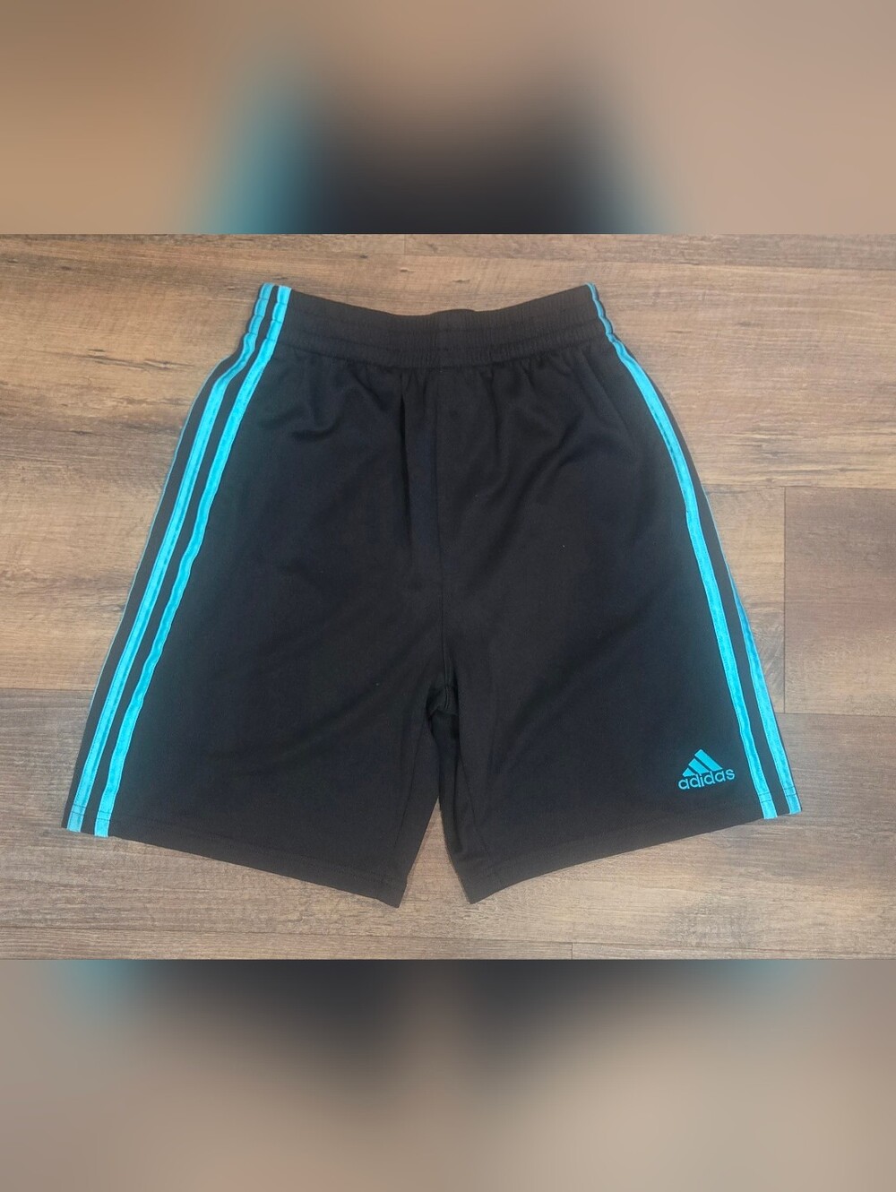Adidas Youth Black Athletic Shorts with Teal Side Stripes